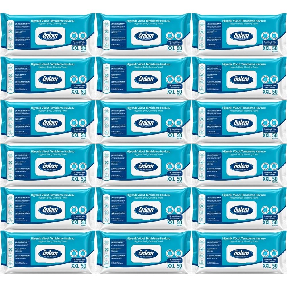 Önlem Hijyenik Vücut Temizleme Islak Mendil Havlu 900 Yaprak (Ebat XXL) (18PK*50)