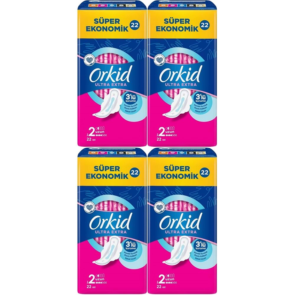 Orkid Hijyenik Ped Ultra Extra Koruma Uzun 88 Adet Süper Ekonomik Pk (4PK*22)