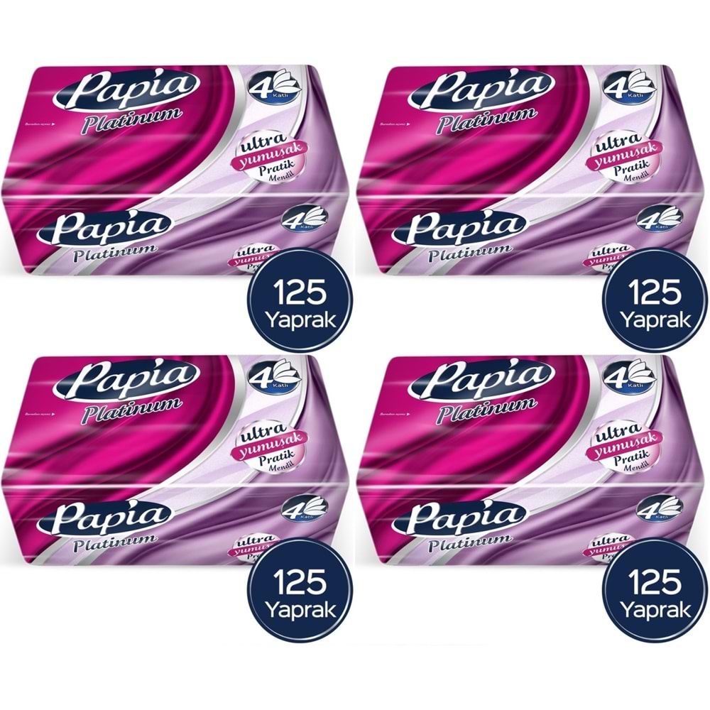 Papia Platinum Pratik Mendil 125 Yaprak (4 Katlı) 500 Yaprak (4PK*125)