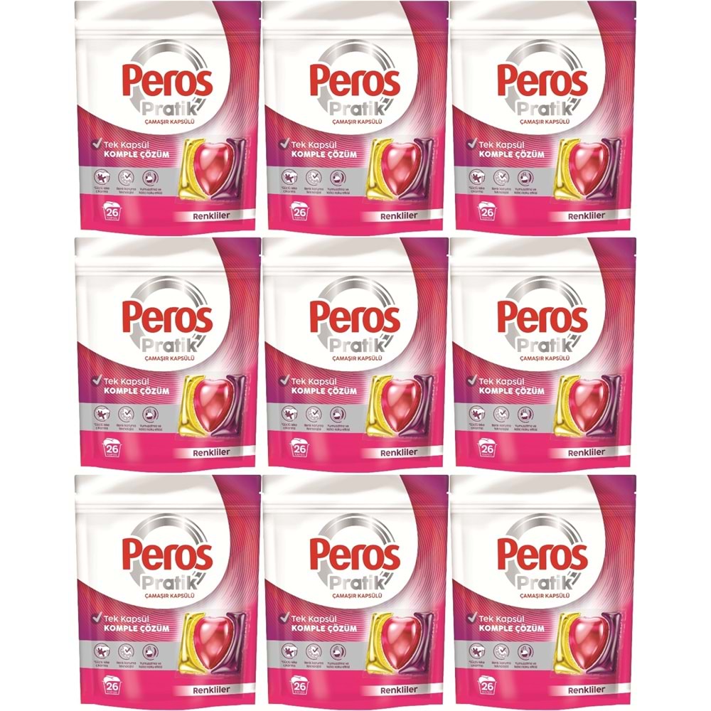 Peros Pratik Matik Çamaşır Deterjanı Kapsülü - Tableti 234 Adet Renkliler (9PK*26)