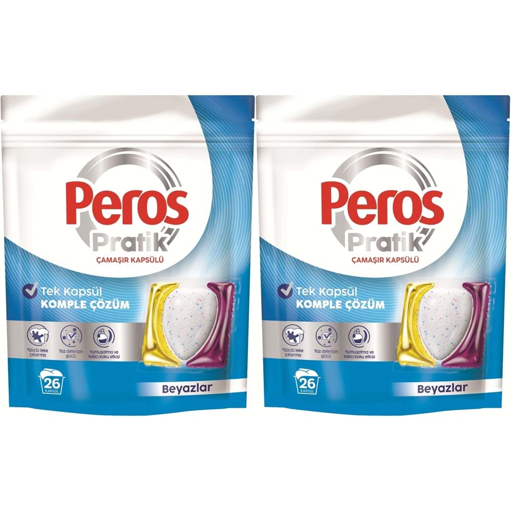 Peros Pratik Matik Çamaşır Deterjanı Kapsülü - Tableti 52 Adet Beyazlar (2PK*26)
