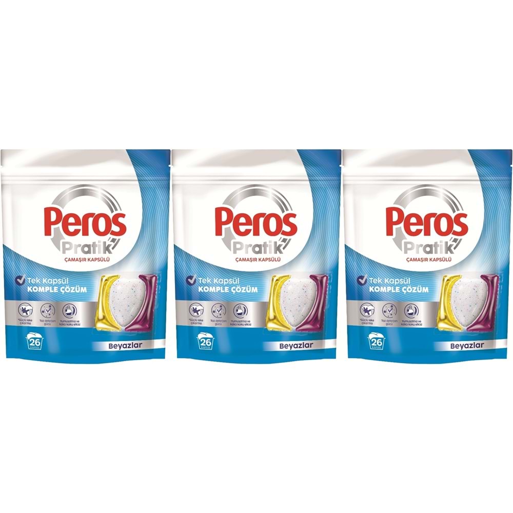 Peros Pratik Matik Çamaşır Deterjanı Kapsülü - Tableti 78 Adet Beyazlar (3PK*26)
