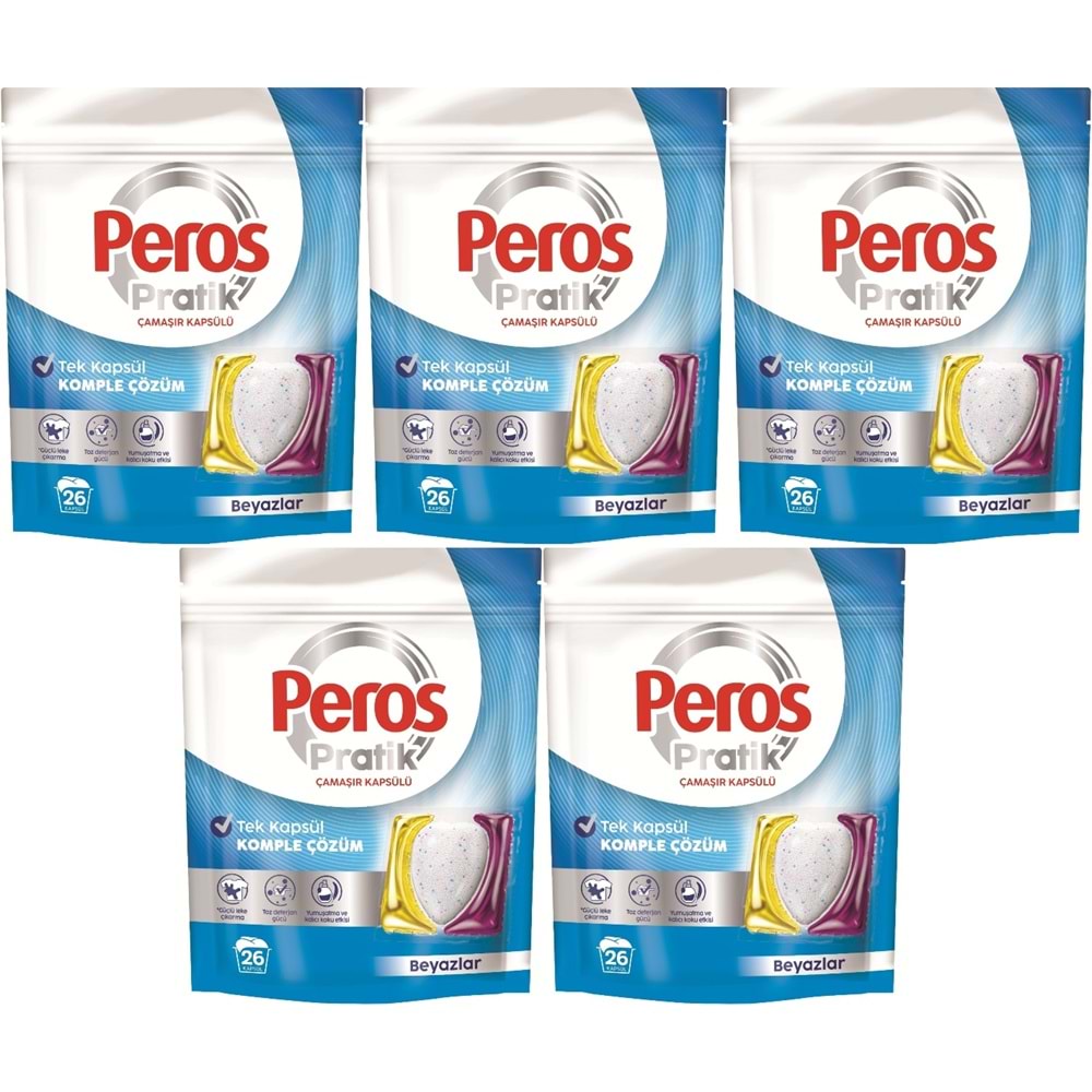 Peros Pratik Matik Çamaşır Deterjanı Kapsülü - Tableti 130 Adet Beyazlar (5PK*26)