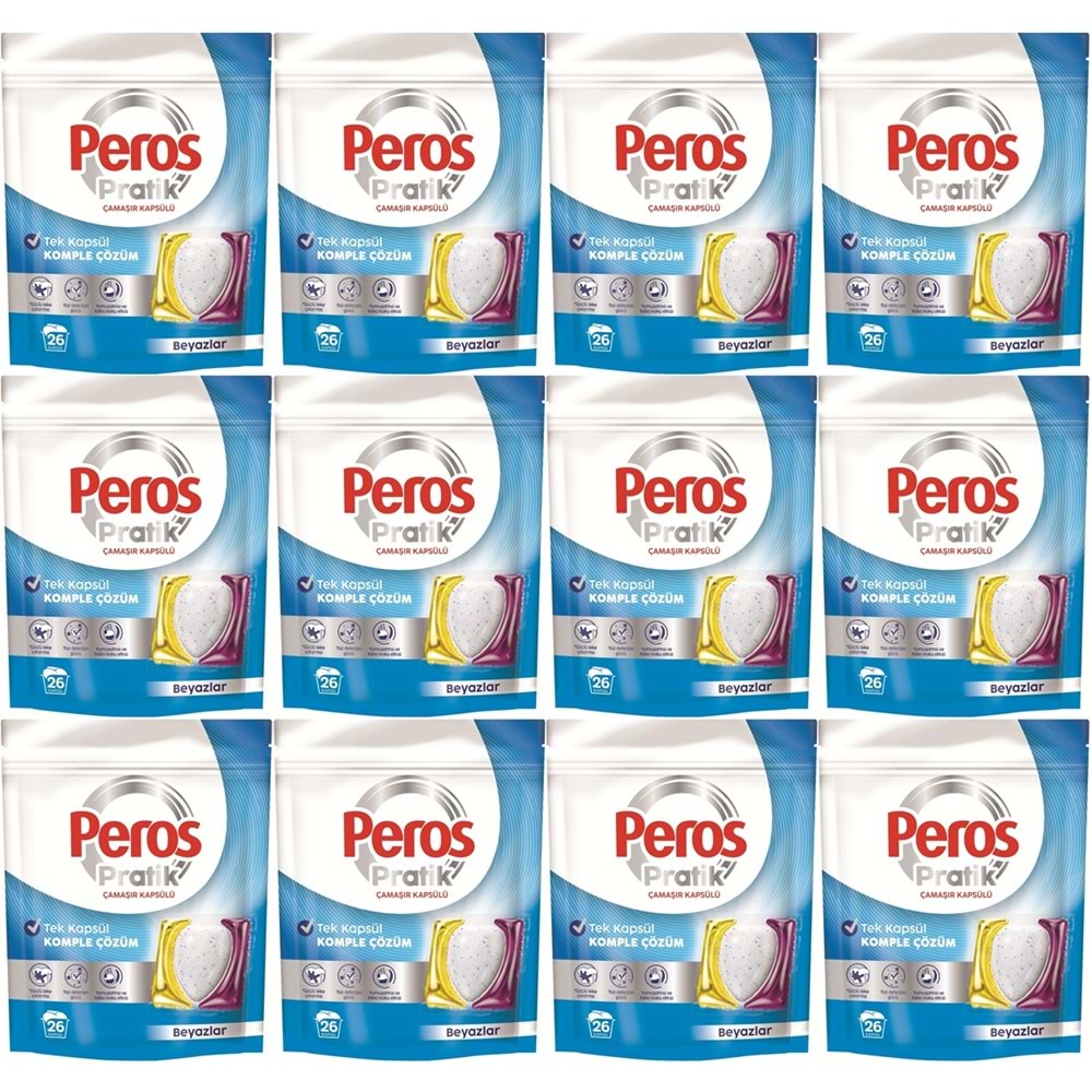 Peros Pratik Matik Çamaşır Deterjanı Kapsülü - Tableti 312 Adet Beyazlar (12PK*26)