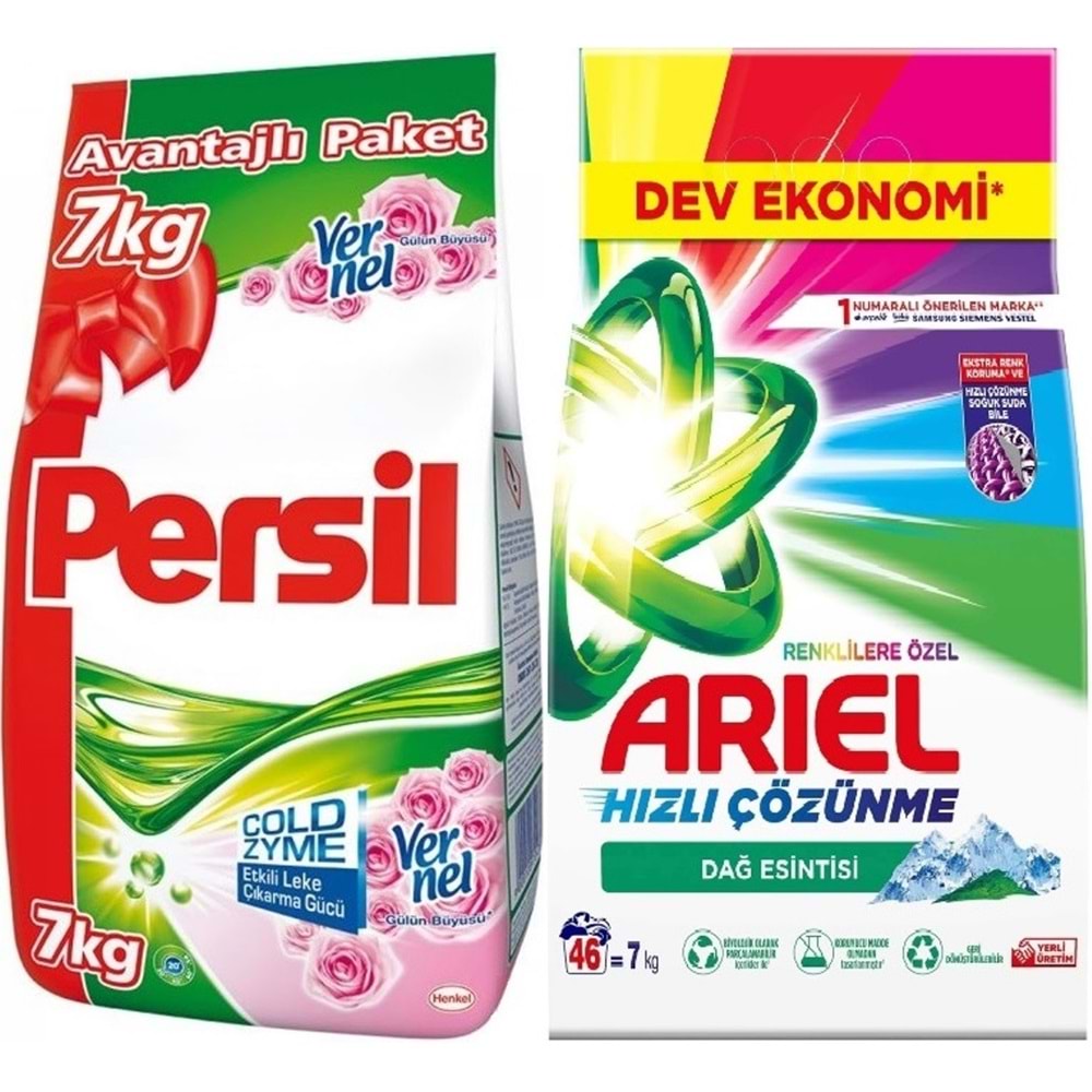 Persil Matik Toz Çamaşır Deterjanı 7KG Gülün Büyüsü (46 Yıkama) + 7KG Renklilere Özel / Dağ Esintisi