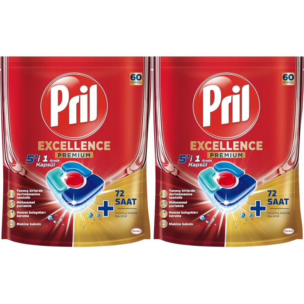 Pril Bulaşık Makinesi Deterjanı Kapsül Tablet Excellence Premium 5 i 1 Arada 120 Adet (2PK*60)