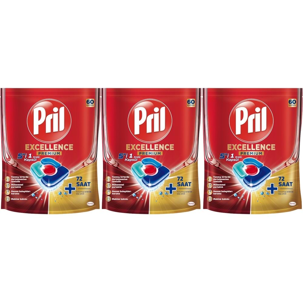 Pril Bulaşık Makinesi Deterjanı Kapsül Tablet Excellence Premium 5 i 1 Arada 180 Adet (3PK*60)