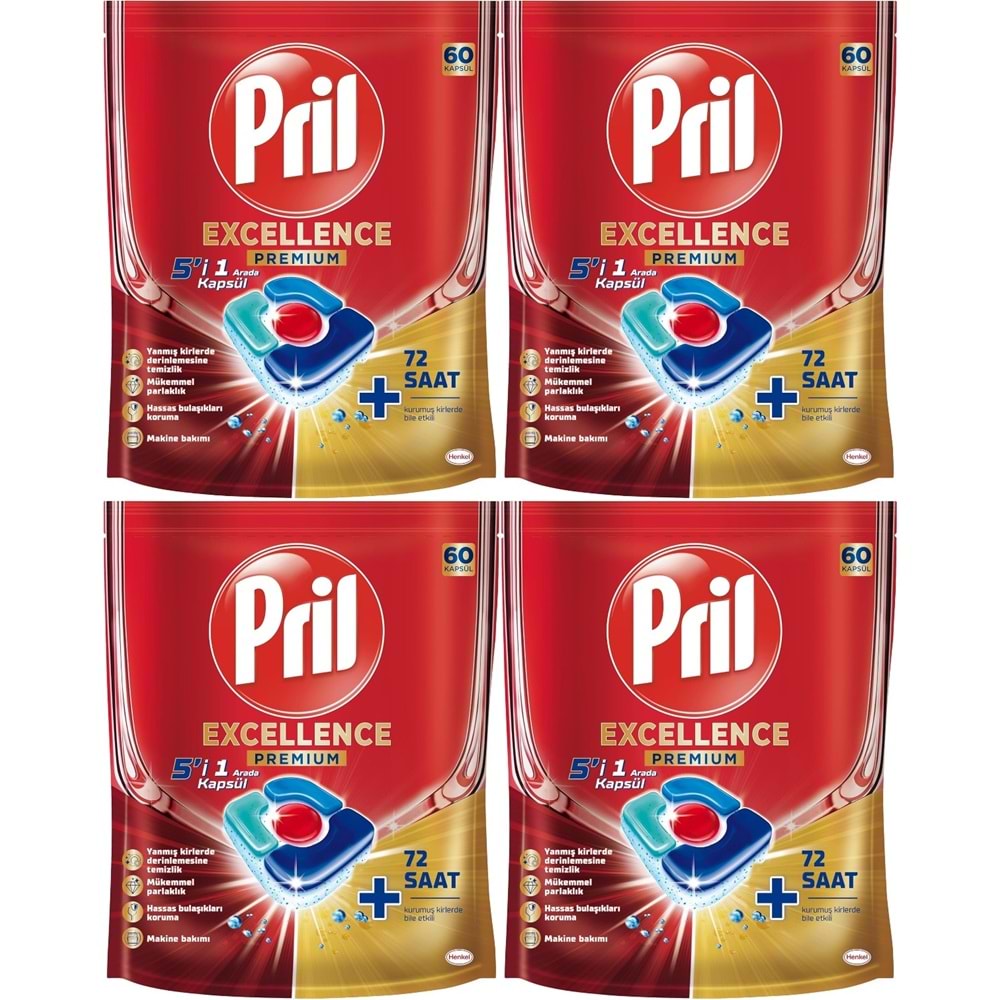 Pril Bulaşık Makinesi Deterjanı Kapsül Tablet Excellence Premium 5 i 1 Arada 240 Adet (4PK*60)
