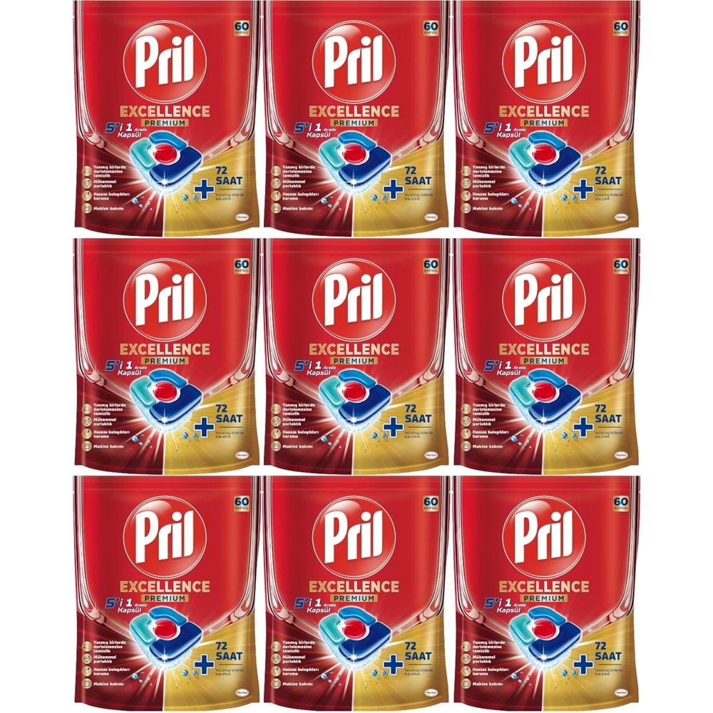 Pril Bulaşık Makinesi Deterjanı Kapsül Tablet Excellence Premium 5 i 1 Arada 540 Adet (9PK*60)