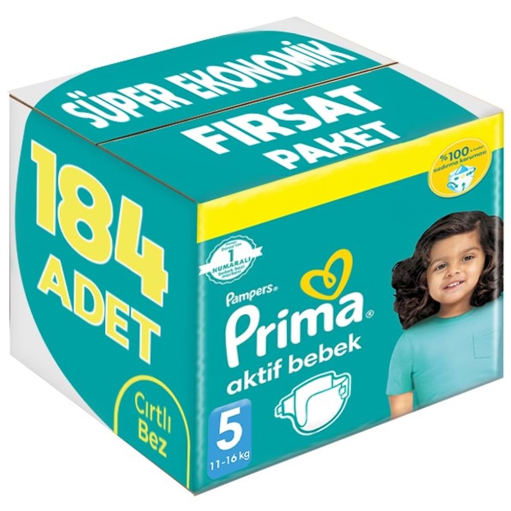Prima Bebek Bezi Beden:5 (11-16Kg) Junior 184 Adet Süper Ekonomik Fırsat Pk