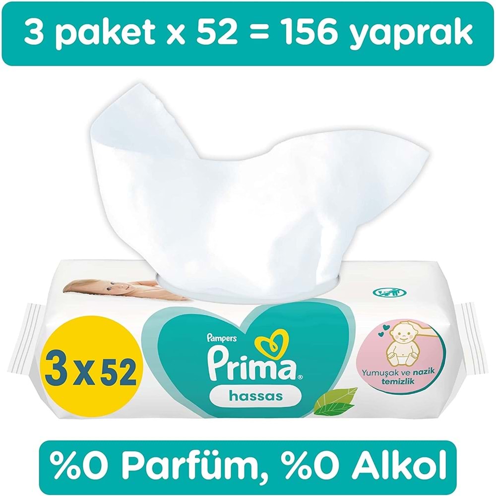 Prima Islak Havlu Mendil Hassas Ciltler İçin Bitki Bazlı Kokusuz (15 Li Set) (5PK*3) 780 Yaprak