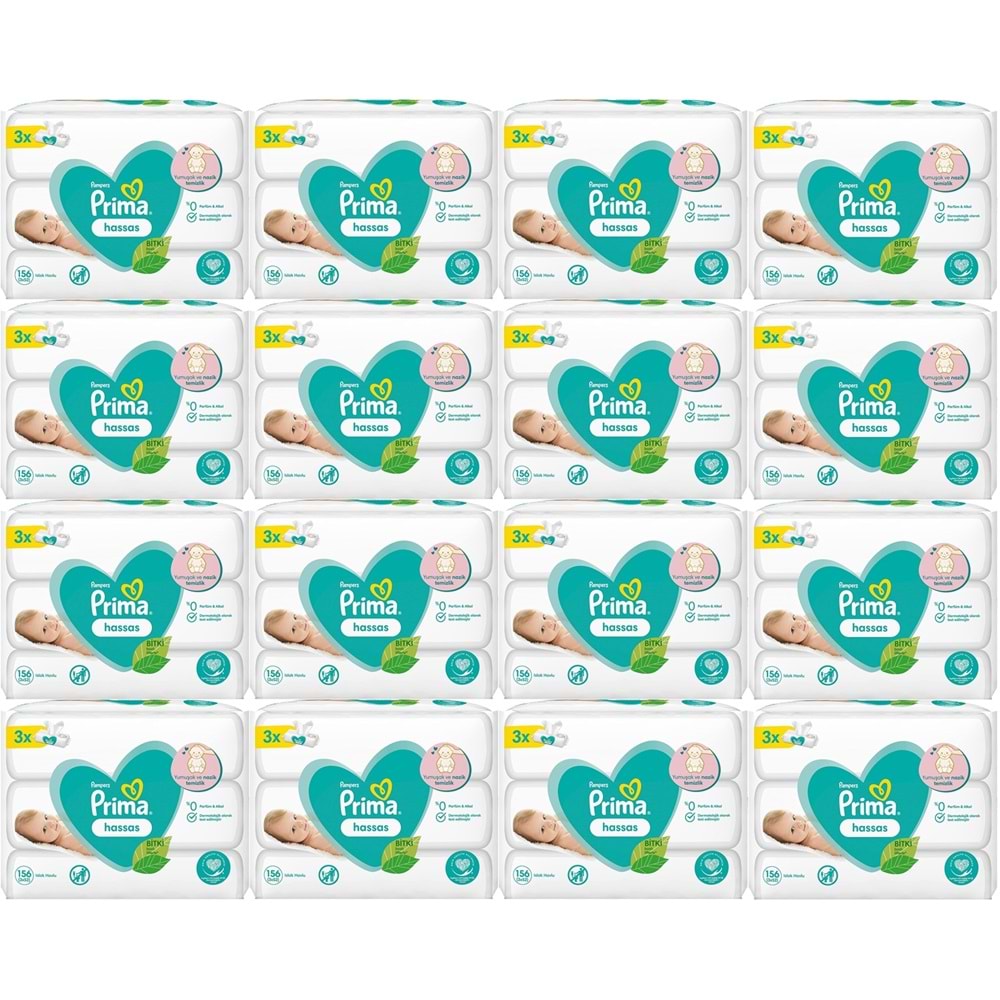 Prima Islak Havlu Mendil Hassas Ciltler İçin Bitki Bazlı Kokusuz (48 Li Set) (16PK*3) 2496 Yaprak