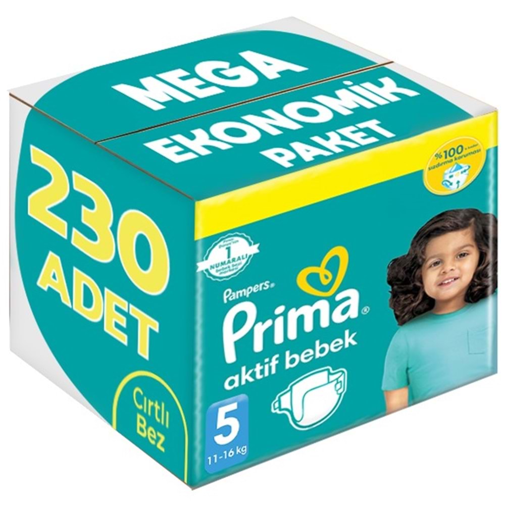 Prima Bebek Bezi Beden:5 (11-16Kg) Junior 230 Adet Mega Ekonomik Pk