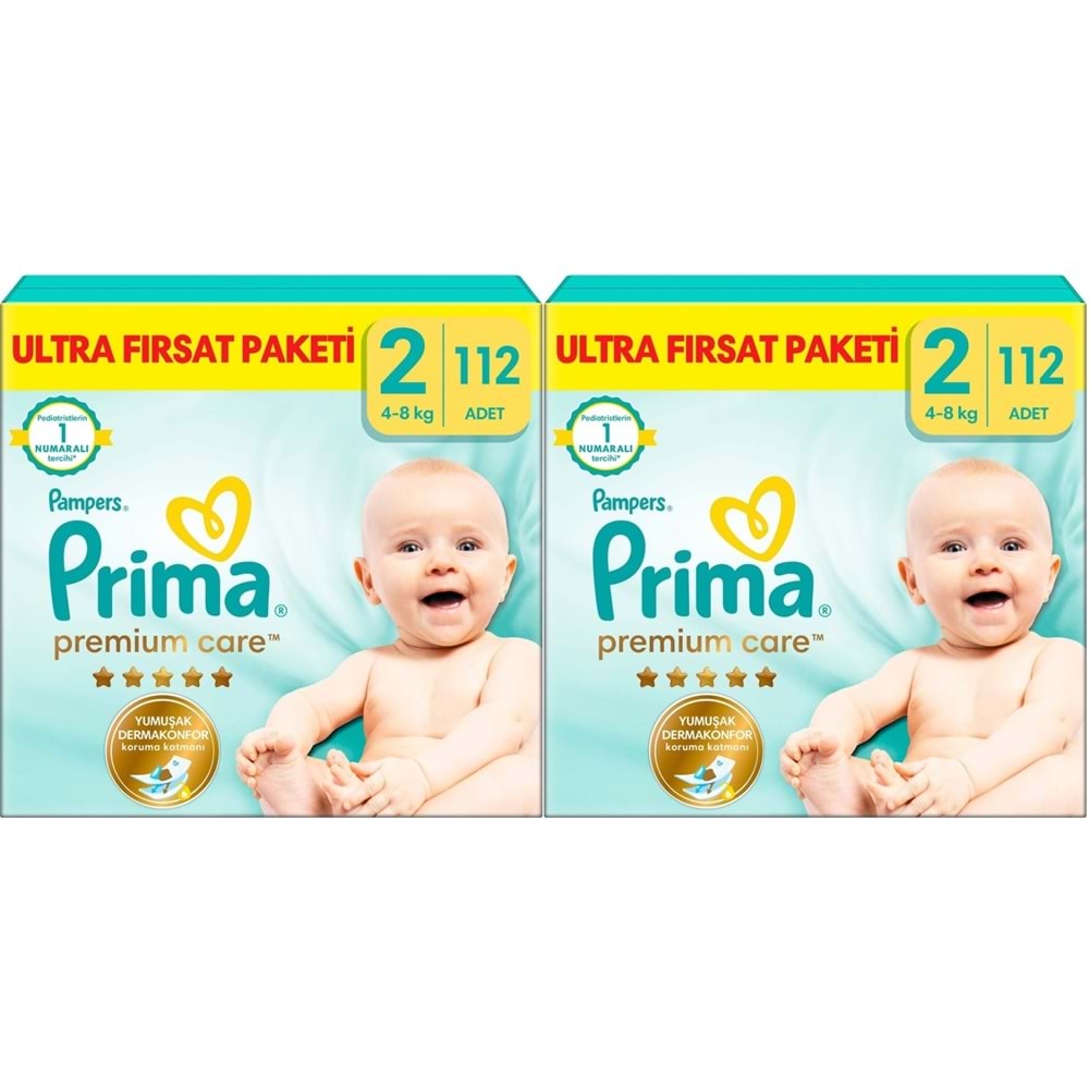 Prima Premium Care Bebek Bezi Beden:2 (4-8KG) Mini 224 Adet Ekonomik Ultra Fırsat Pk