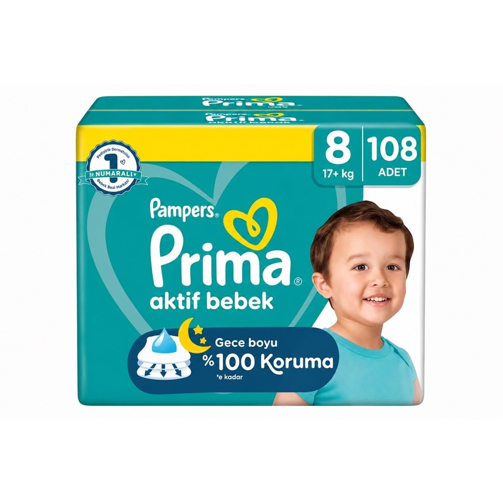 Prima Bebek Bezi 8 Beden 17+ KG XXX Large 108 Adet Süper Aylık Pk