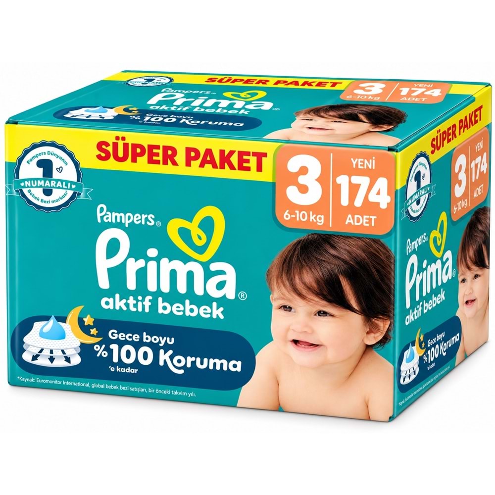 Prima Aktif Bebek Bebek Bezi 3 Beden 6-10 KG Midi 174 Adet Süper Fırsat Pk