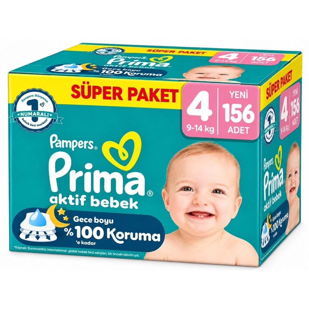 Prima Aktif Bebek Bebek Bezi 4 Beden 9-14 KG Maxi 156 Adet Süper Fırsat Pk