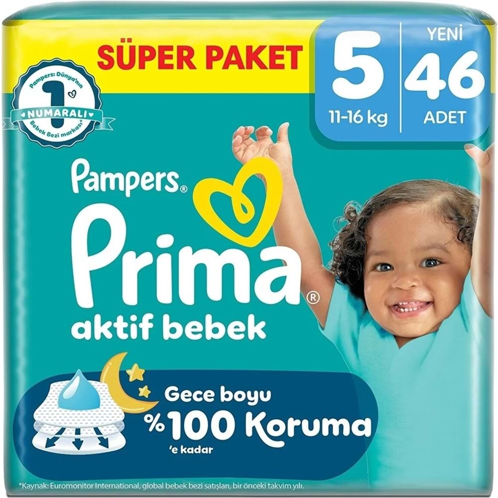 Prima Aktif Bebek Bebek Bezi 5 Beden 11-16 KG Junior 230 Adet Süper Mega Pk