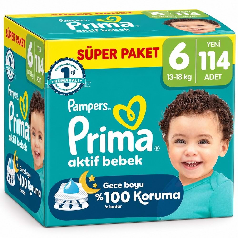 Prima Aktif Bebek Bebek Bezi 6 Beden 13-18 KG Extra Large 114 Adet Süper Fırsat Pk