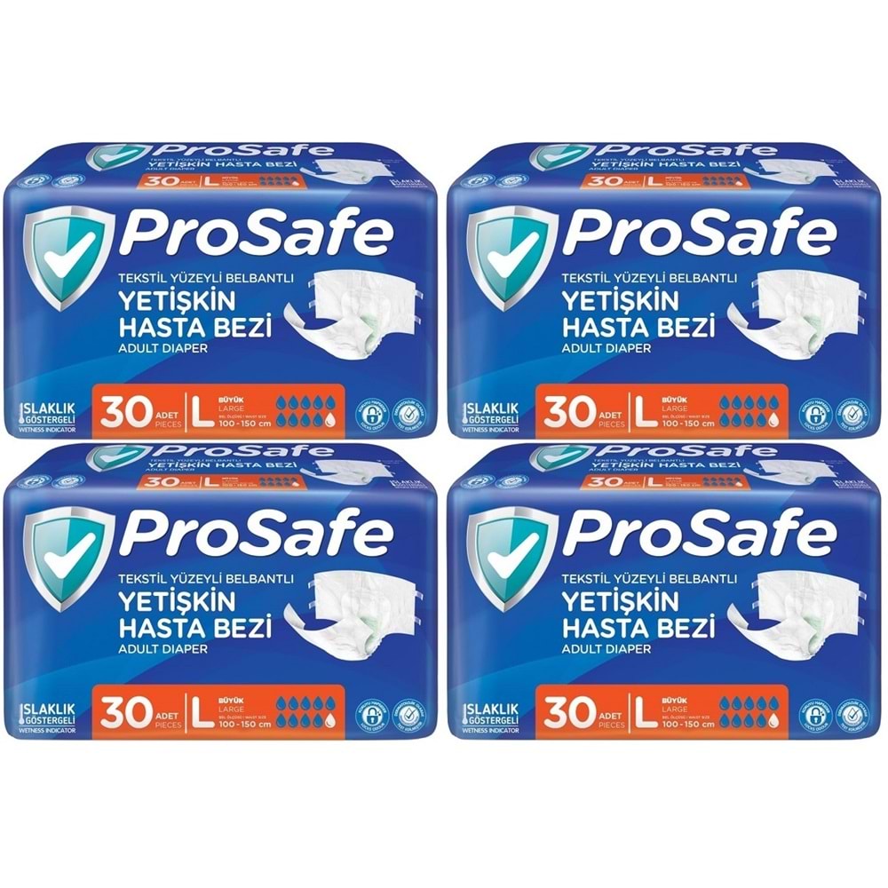 Prosafe Hasta Bezi Yetişkin Bel Bantlı Tekstil Yüzey L - Large - Büyük Boy 120 Adet (4PK*30)