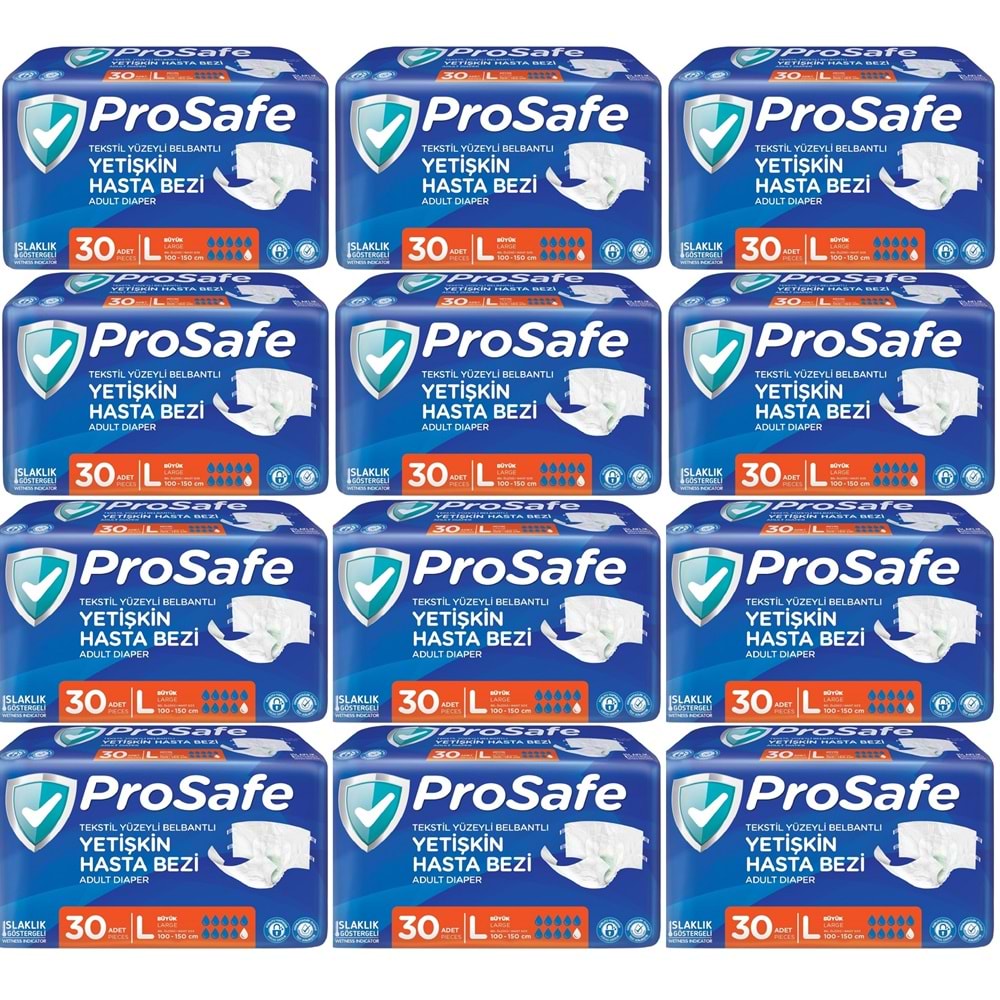 Prosafe Hasta Bezi Yetişkin Bel Bantlı Tekstil Yüzey L - Large - Büyük Boy 360 Adet (12PK*30)