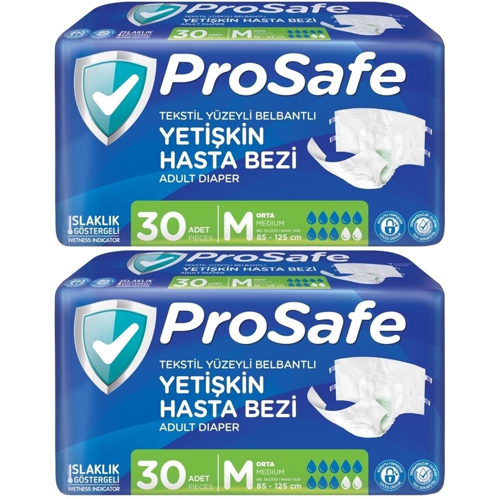 Prosafe Hasta Bezi Yetişkin Bel Bantlı Tekstil Yüzey M - Medium - Orta Boy 60 Adet (2PK*30)