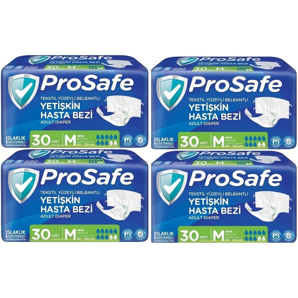 Prosafe Hasta Bezi Yetişkin Bel Bantlı Tekstil Yüzey M - Medium - Orta Boy 120 Adet (4PK*30)