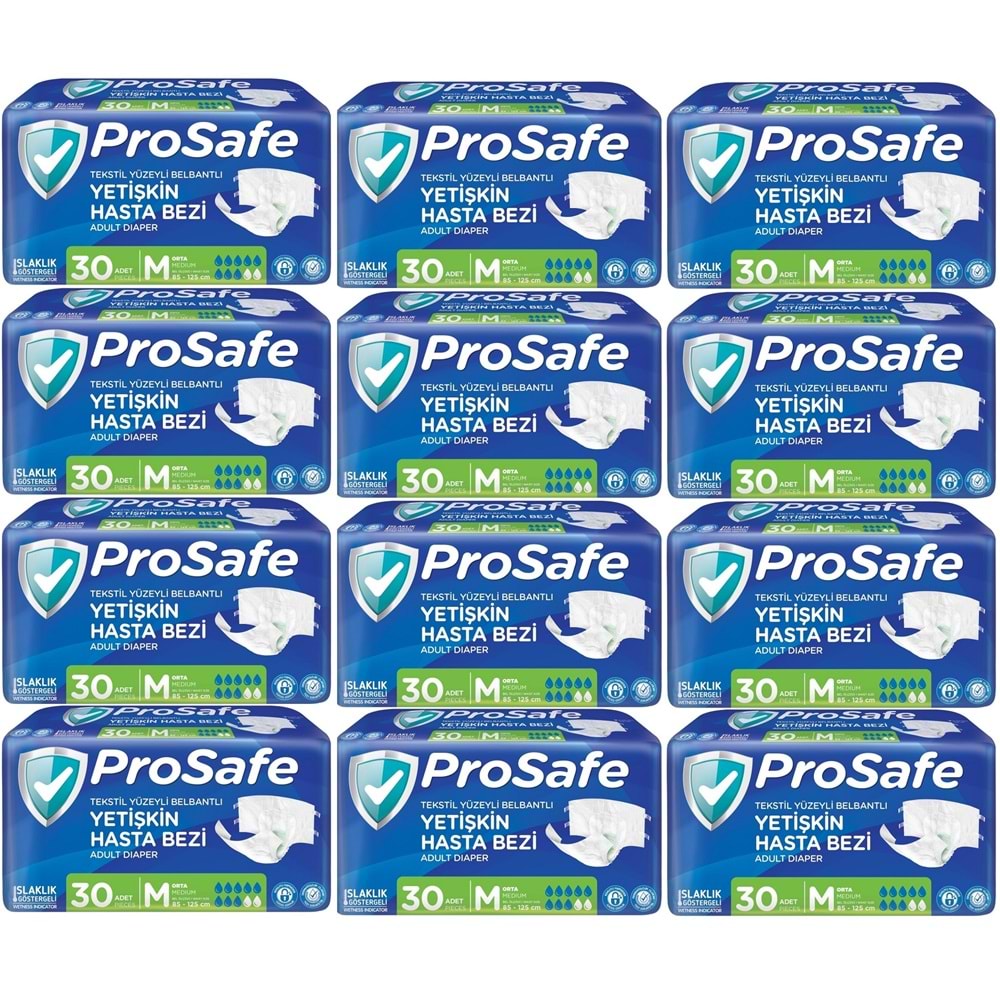 Prosafe Hasta Bezi Yetişkin Bel Bantlı Tekstil Yüzey M - Medium - Orta Boy 360 Adet (12PK*30)
