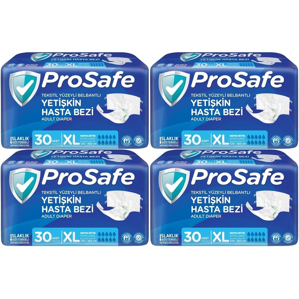 Prosafe Hasta Bezi Yetişkin Bel Bantlı Tekstil Yüzey XL-Extra Large Boy 120 Adet (4PK*30)