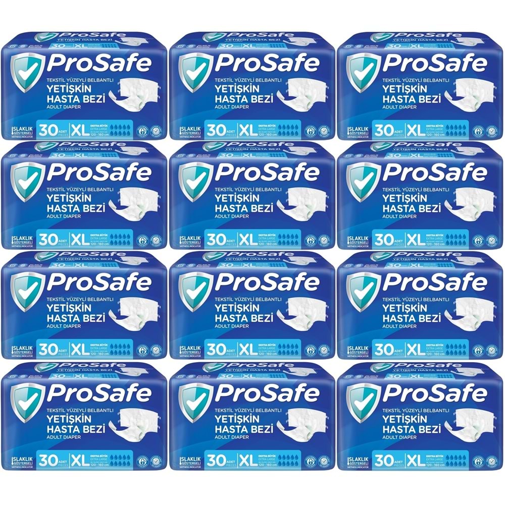 Prosafe Hasta Bezi Yetişkin Bel Bantlı Tekstil Yüzey XL-Extra Large Boy 360 Adet (12PK*30)
