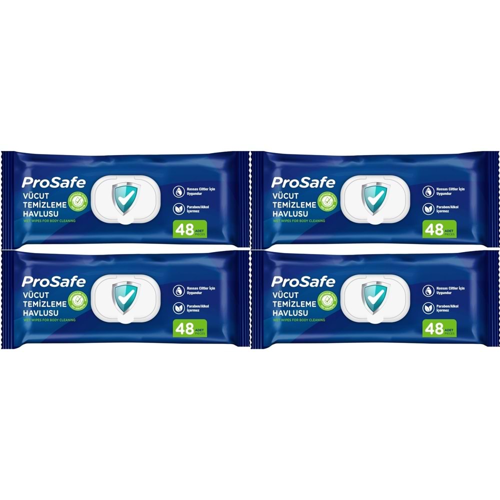 Prosafe Hasta Vücut Temizleme Islak Mendil Havlu 48 Yaprak XL (4 Lü Set) Plastik Kapak