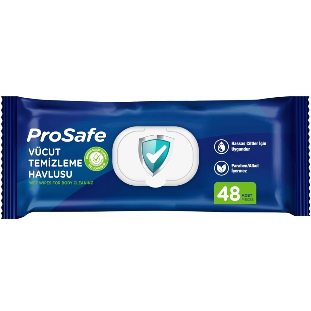 Prosafe Yetişkin Vücut Temizleme Islak Mendil Havlu 48 Yaprak XL (12 Li Set) Plastik Kapak