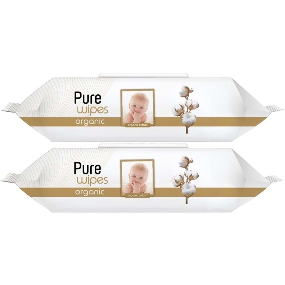 Pure Baby Islak Havlu Mendil 90 Yaprak Yenidoğan Organic Pamuklu (2 Li Set) 180 Yaprak Plst Kapak