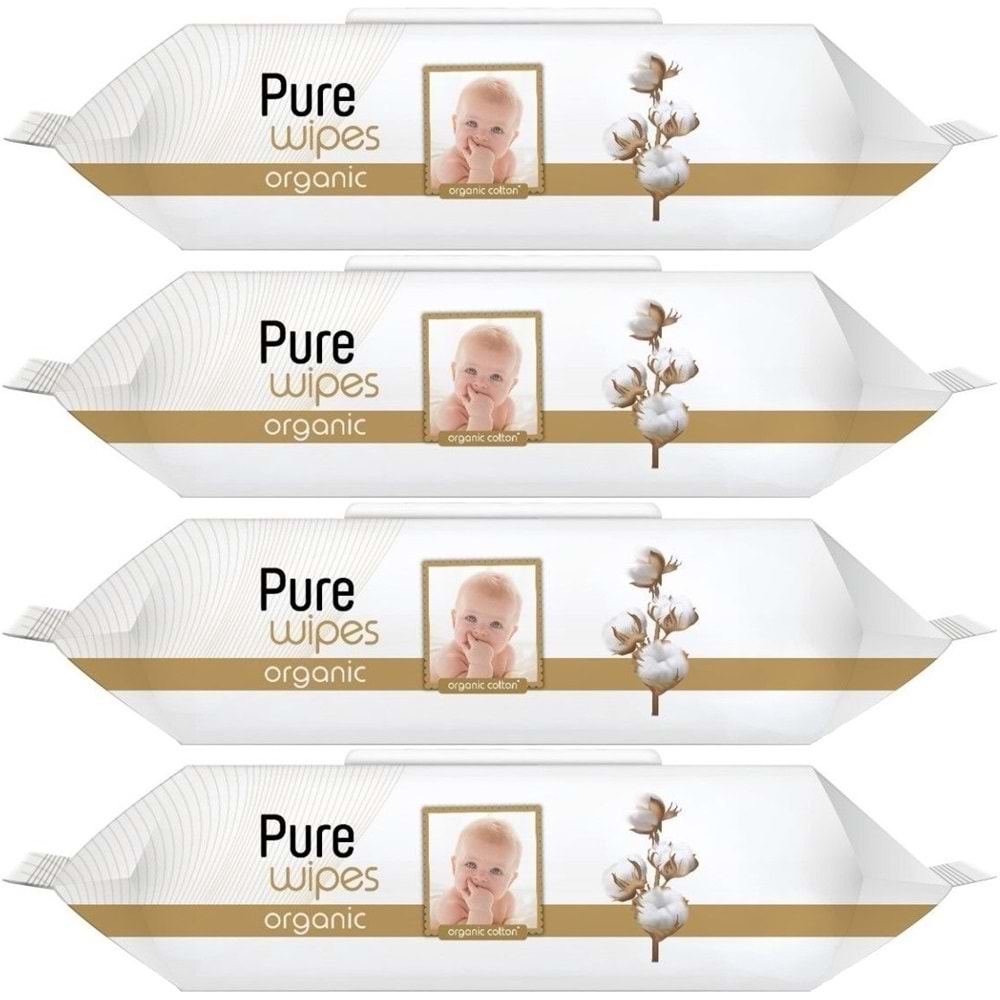 Pure Baby Islak Havlu Mendil 90 Yaprak Yenidoğan Organic Pamuklu (4 Lü Set) 360 Yaprak Plstk Kapak