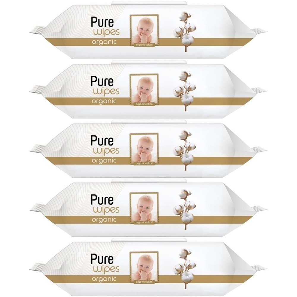 Pure Baby Islak Havlu Mendil 90 Yaprak Yenidoğan Organic Pamuklu (5 Li Set) 450 Yaprak Plstk Kapak
