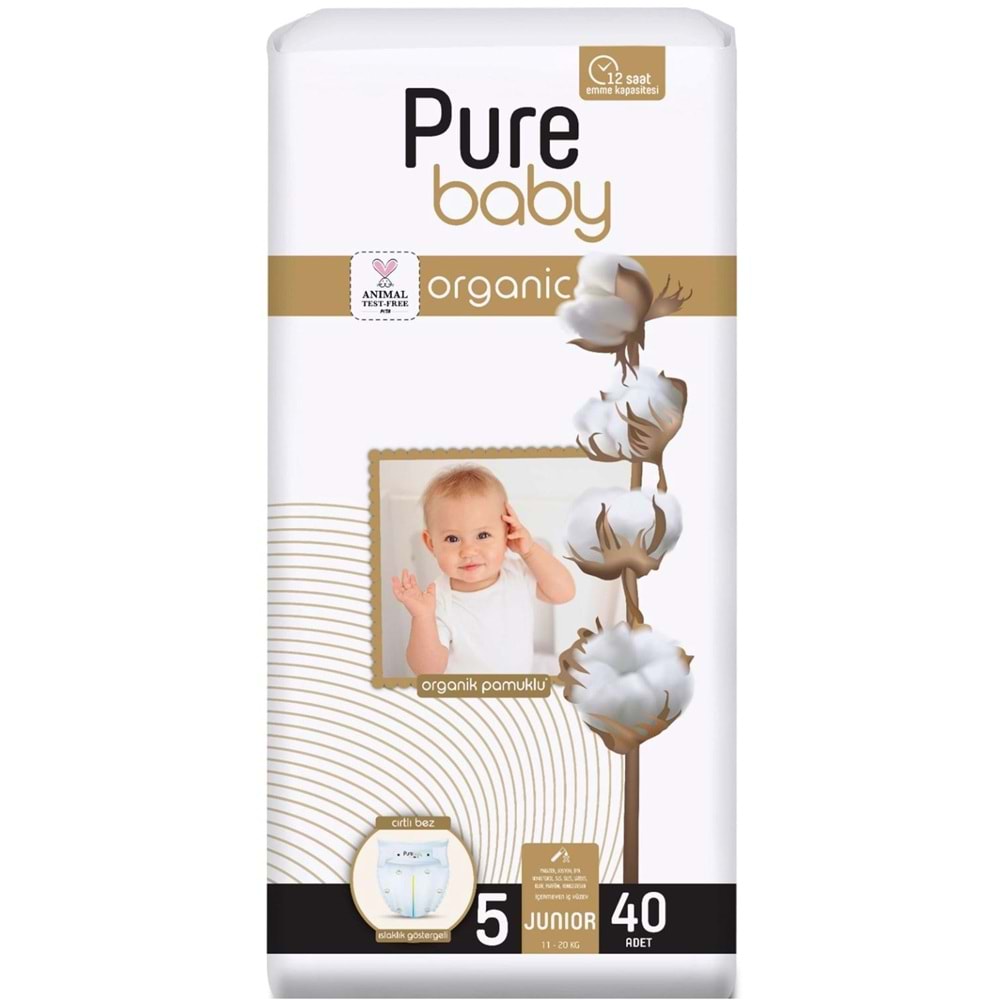 Pure Baby Organik Bebek Bezi 5 Beden 11-20 KG Junior 240 Adet Ekstra Fırsat Pk