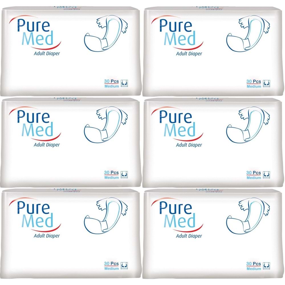 Puremed Hasta Bezi Bel Bantlı Tekstil Yüzey Medium M-Orta 180 Adet (6PK*30)
