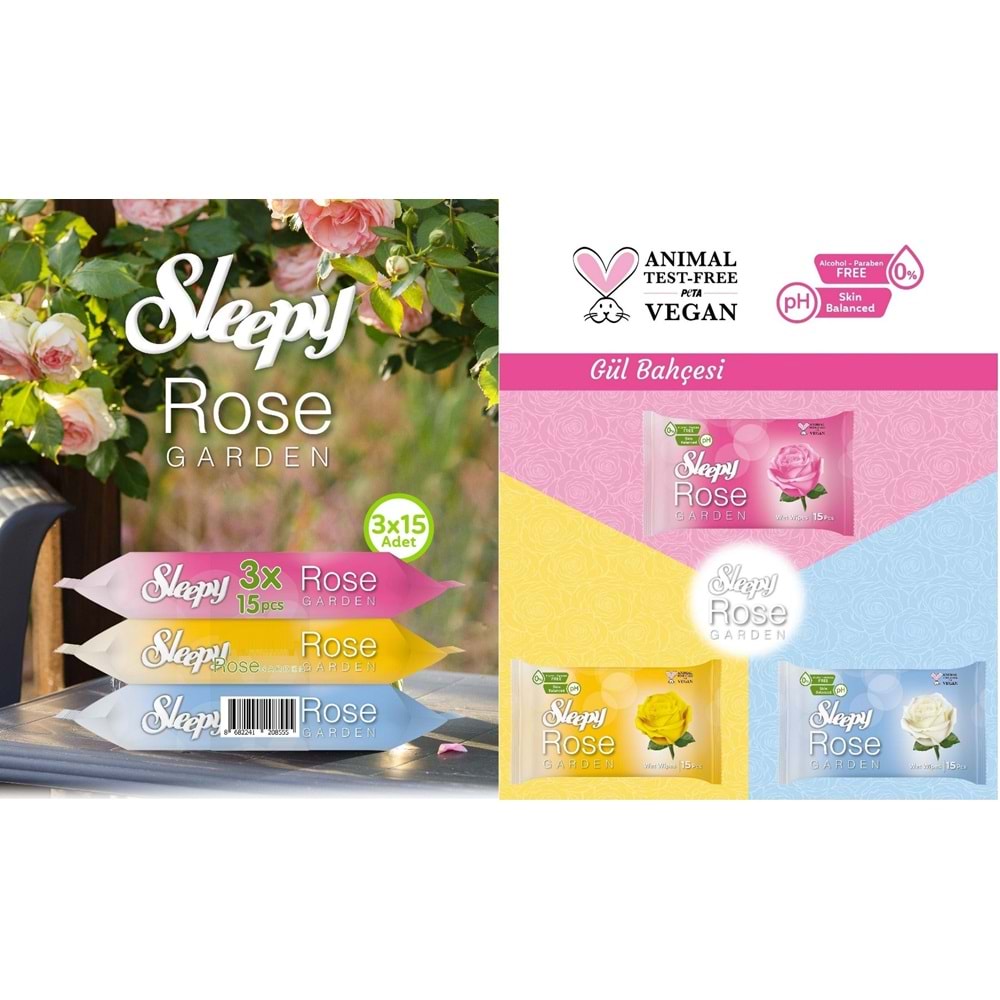Sleepy Islak Havlu Cep Mendil 15 Yaprak (9 Lu Set) Travel Pk Rose/Garden (3PK*3) 135 Yaprak