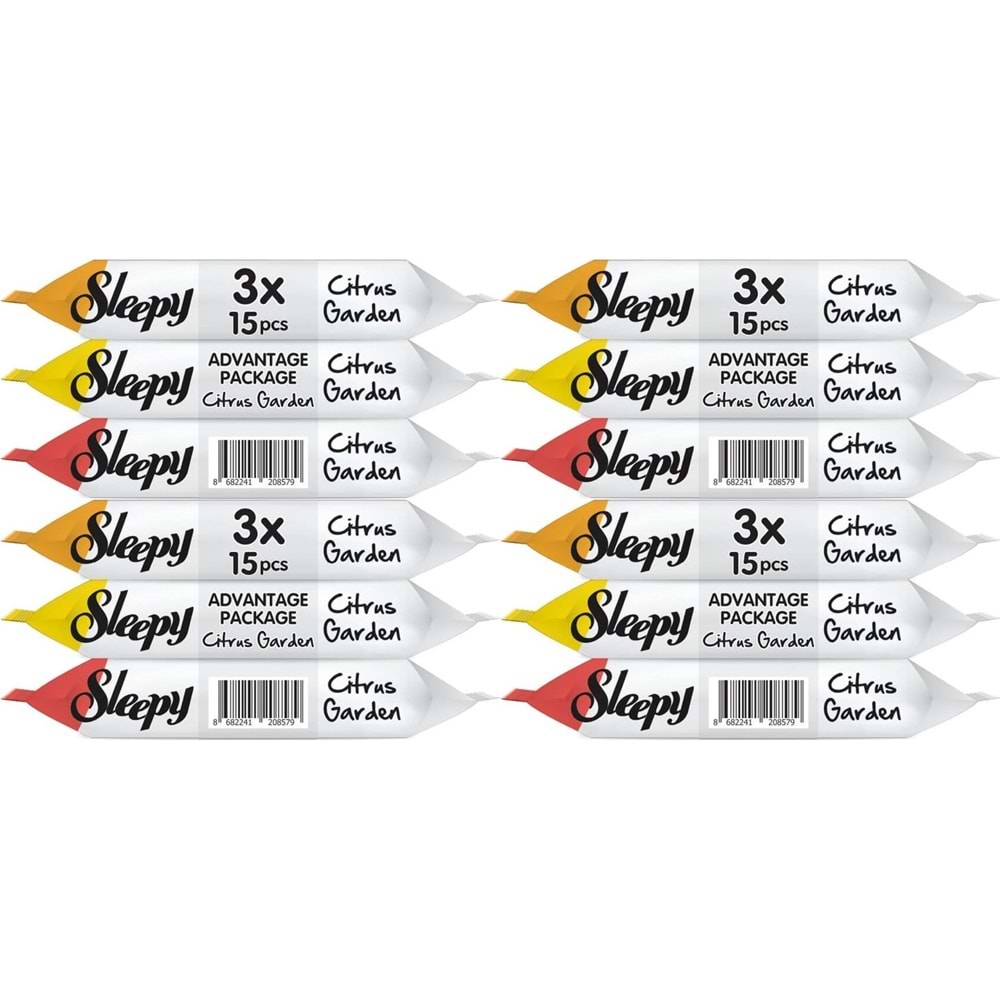 Sleepy Islak Havlu Cep Mendil 15 Yaprak (12 Li Set) Narenciye Bahçesi/Citrus (4PK*3) 180 Yaprak