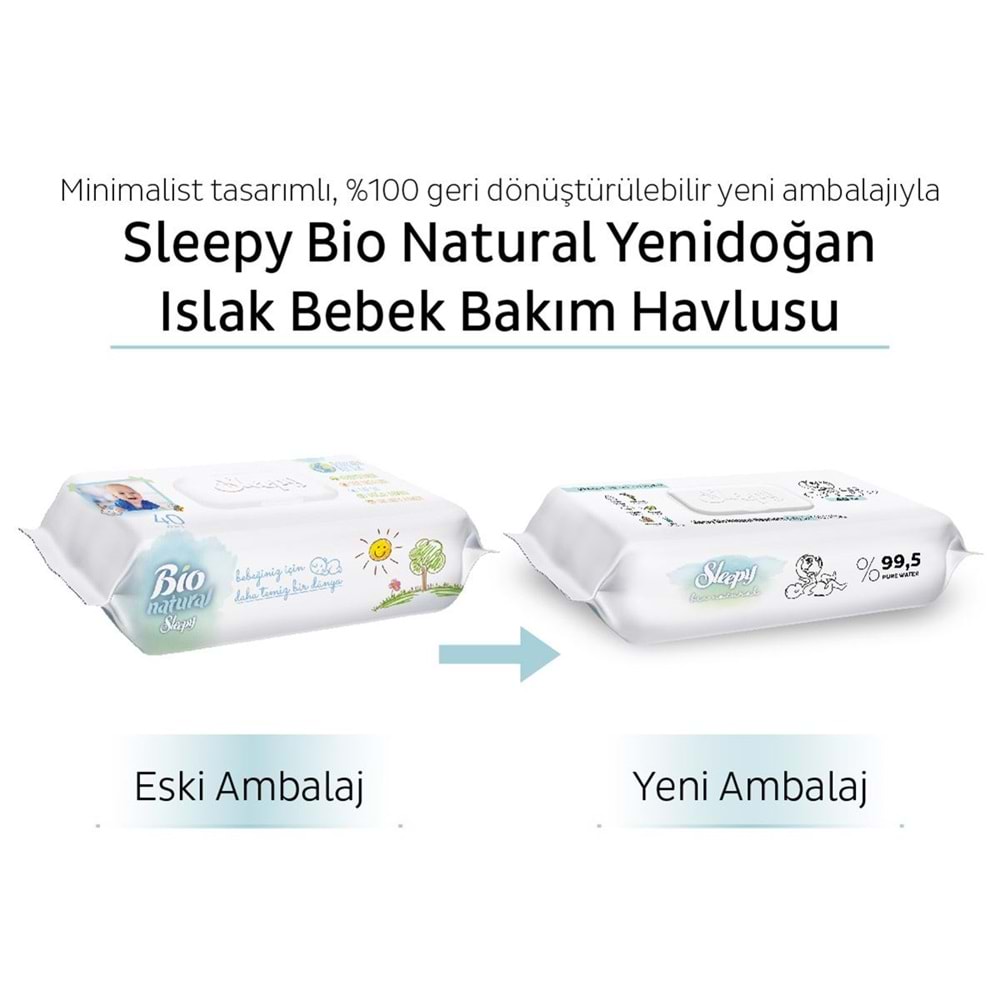 Sleepy Islak Havlu Mendil Bio Natural 40 Yaprak Yeni Doğan (18 Li Set) Plastik Kapaklı 720 Yaprak