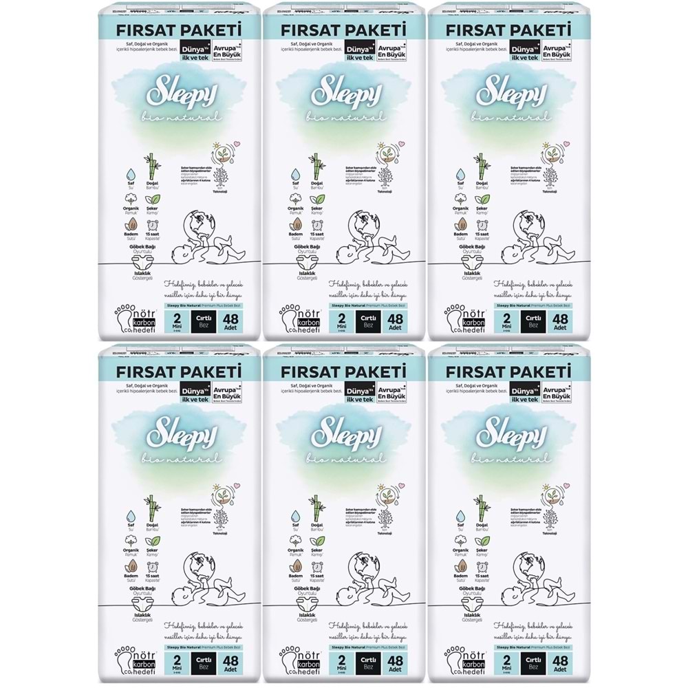 Sleepy Bebek Bezi Bio Natural Beden:2 (3-6KG) Mini 288 Adet Ekstra Fırsat Pk
