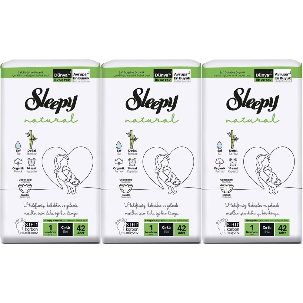 Sleepy Bebek Bezi Natural Beden:1 (2-5KG) Yeni Doğan Newborn 126 Adet Jumbo Pk (3PK*42)