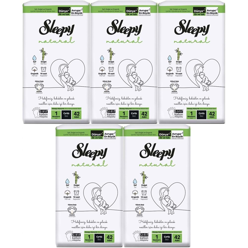 Sleepy Bebek Bezi Natural Beden:1 (2-5KG) Yeni Doğan Newborn 210 Adet Jumbo Pk (5PK*42)