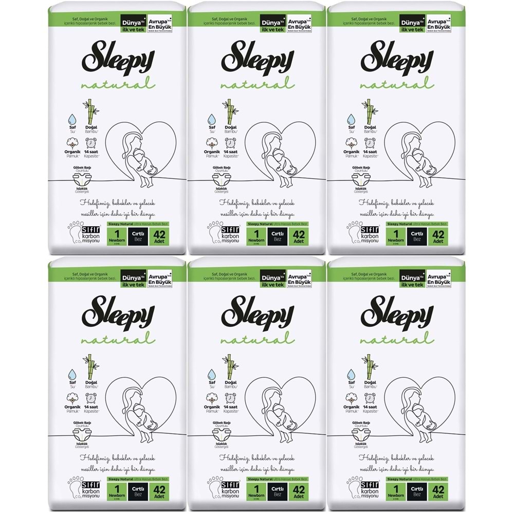 Sleepy Bebek Bezi Natural Beden:1 (2-5KG) Yeni Doğan Newborn 252 Adet Jumbo Pk (6PK*42)