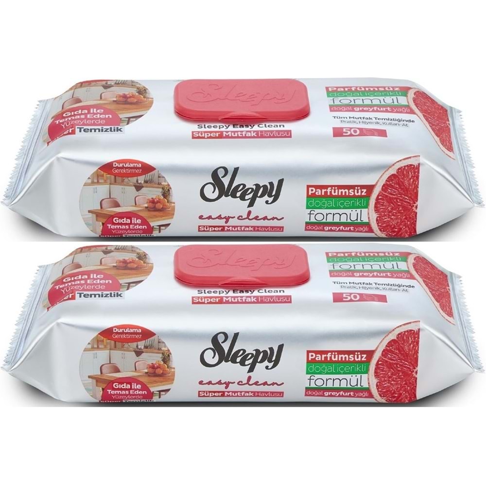 Sleepy Easy Clean Yüzey Temizlik Mutfak Havlusu-Mendili 50 Yaprak Greyfurt Yağlı (2Li Set) 100 Yprk