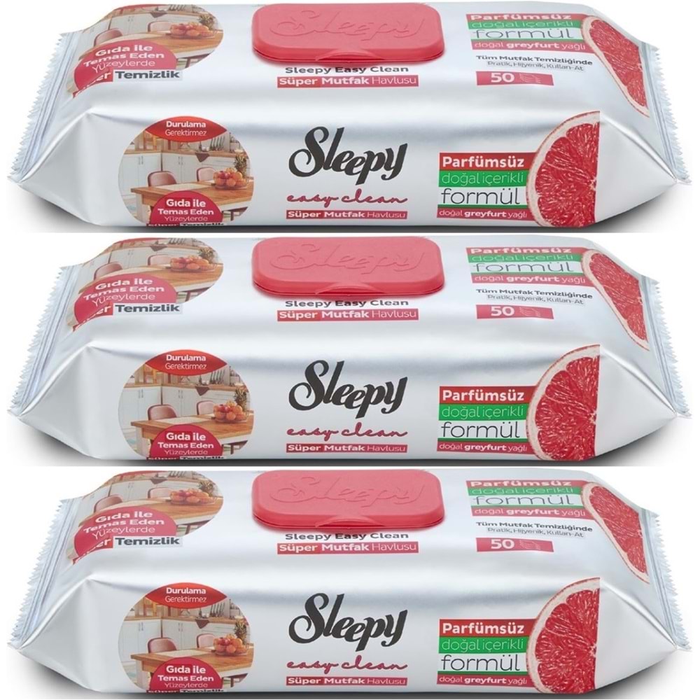 Sleepy Easy Clean Yüzey Temizlik Mutfak Havlusu-Mendili 50 Yaprak Greyfurt Yağlı (3Lü Set) 150 Yprk