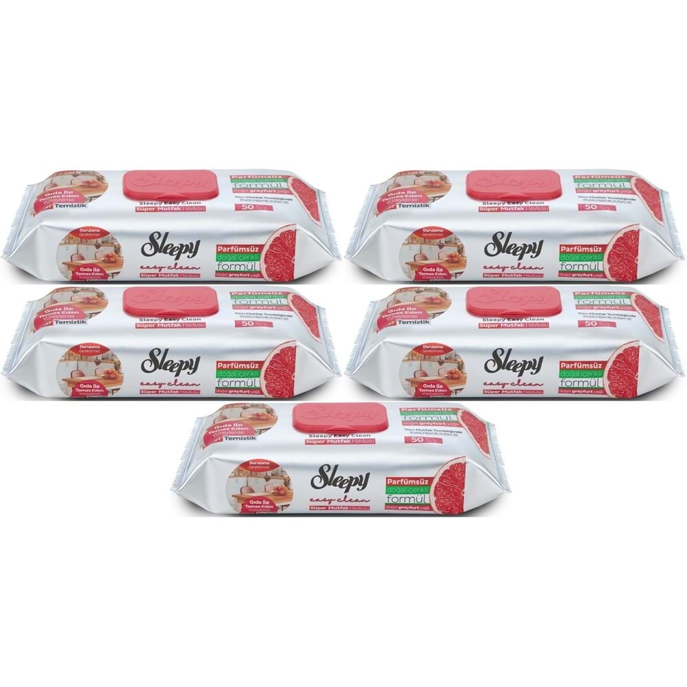 Sleepy Easy Clean Yüzey Temizlik Mutfak Havlusu-Mendili 50 Yaprak Greyfurt Yağlı (5Li Set) 250 Yprk