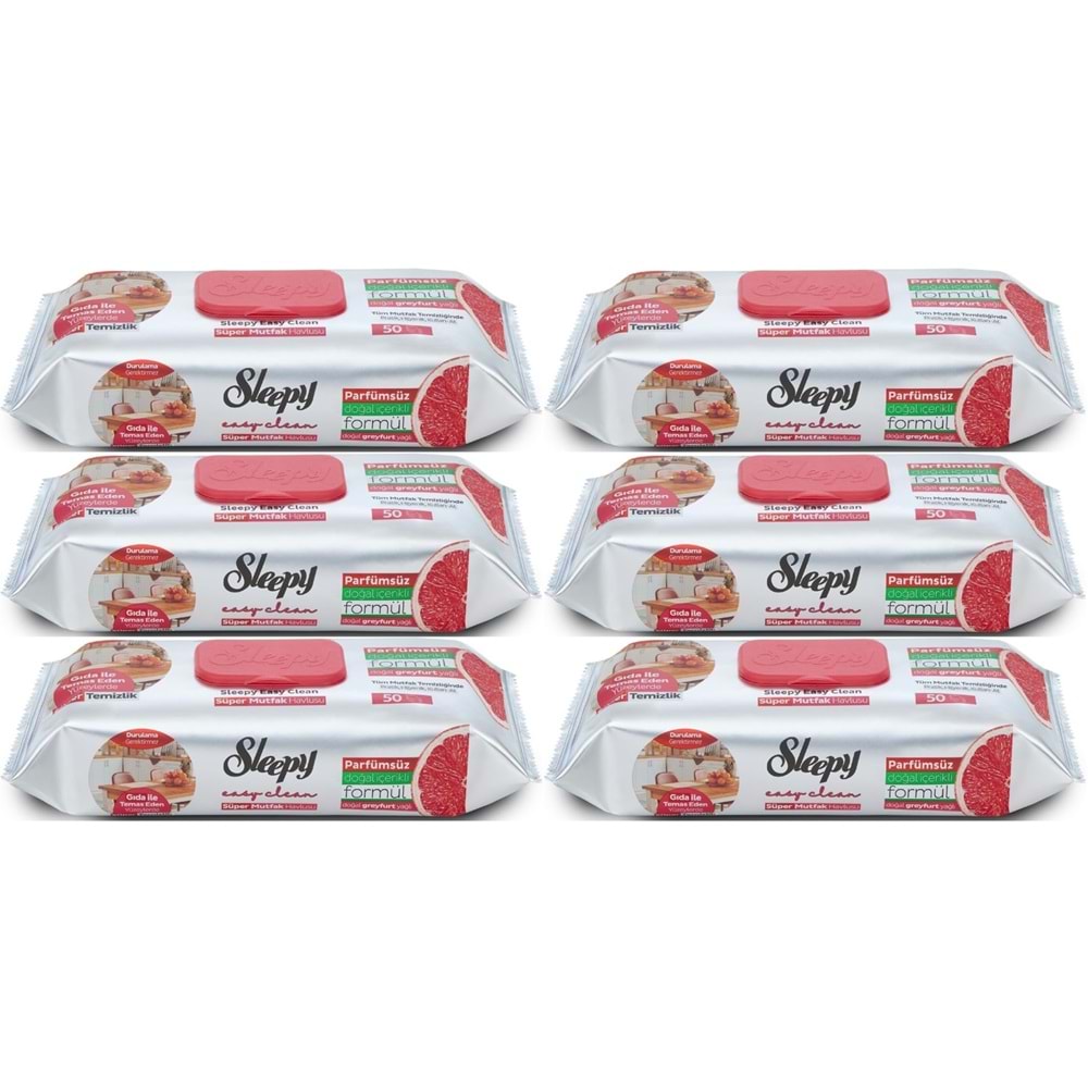 Sleepy Easy Clean Yüzey Temizlik Mutfak Havlusu-Mendili 50 Yaprak Greyfurt Yağlı (6Lı Set) 300 Yprk