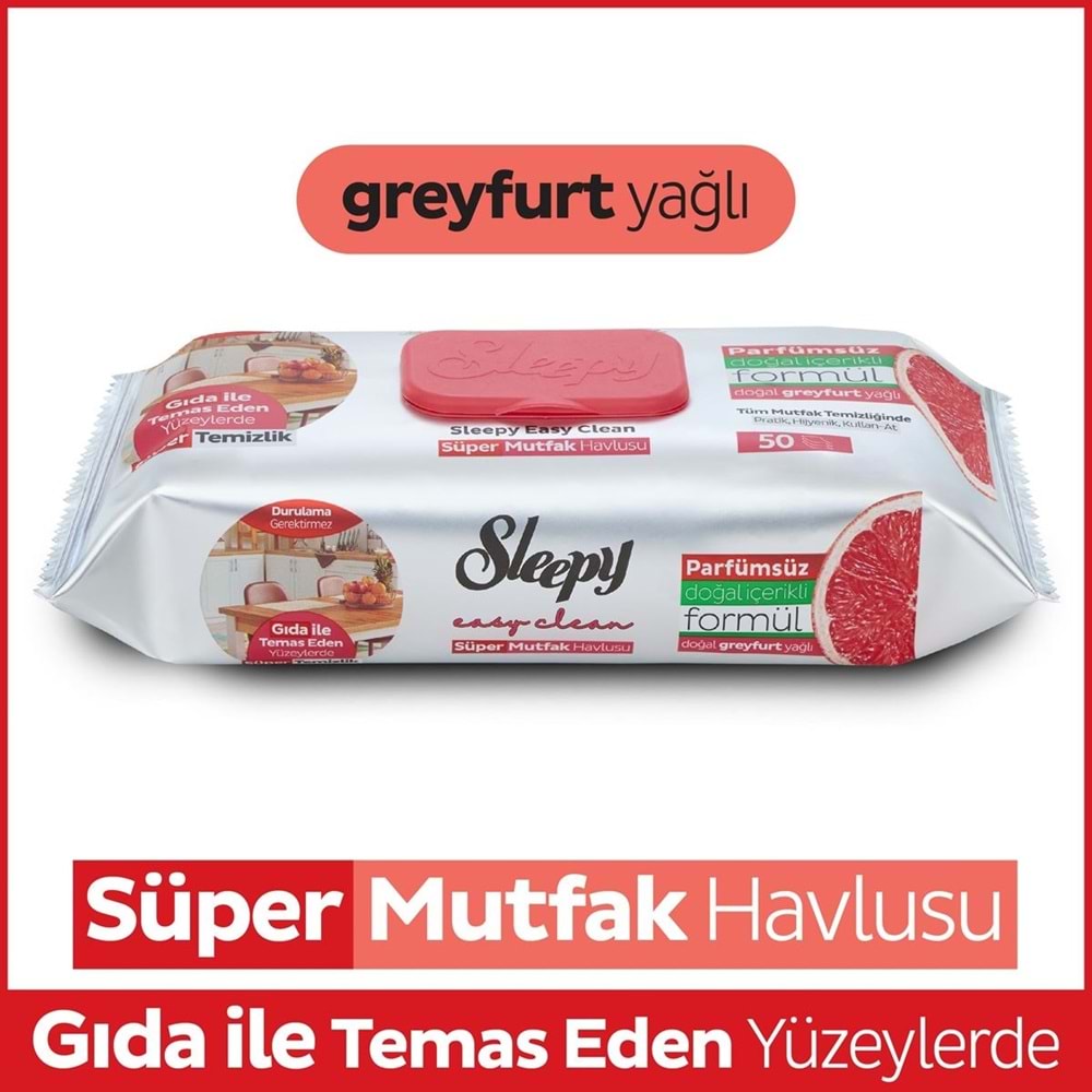 Sleepy Easy Clean Yüzey Temizlik Mutfak Havlusu-Mendili 50 Yaprak Greyfurt Yağlı (12Li Set) 600Yprk