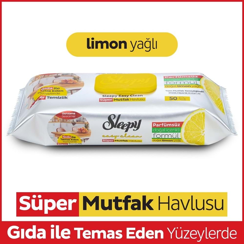 Sleepy Easy Clean Yüzey Temizlik Mutfak Havlusu -Mendili 50 Yaprak Limon Yağlı (3Lü Set) 150 Yaprak